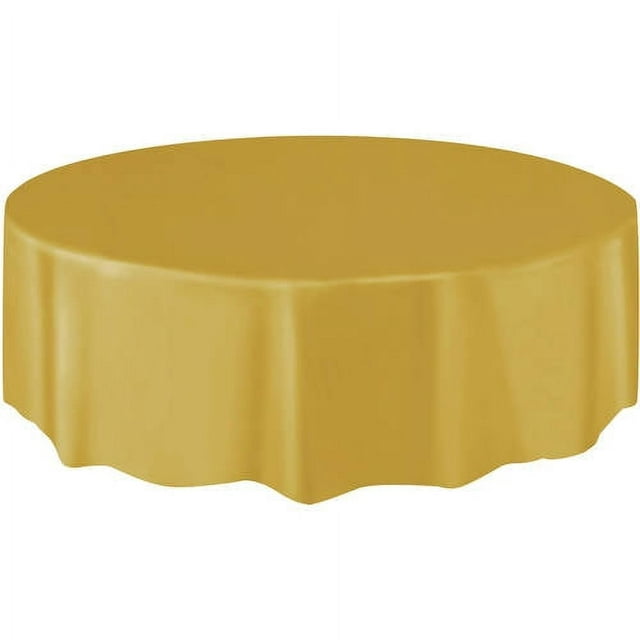 Matte Gold Plastic Party Tablecloth, Round, 84in, 1 Count