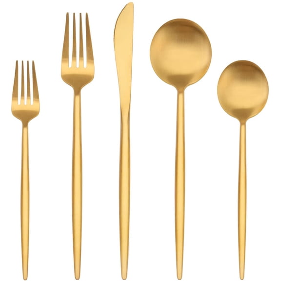 Matte Gold Silverware Set, 20-Piece Stainless Steel Flatware Set for 4, Satin Finish Tableware Cutlery Set,Premium Utensil Set,Utensil Sets for Kitchen Home and Restaurant,Dishwasher Safe