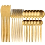 Matte Gold Silverware Set Spoons and Forks Knives Set Golden Utensils Service for 6 Stainless Steel Black Cutlery Kitchen Flatware Set