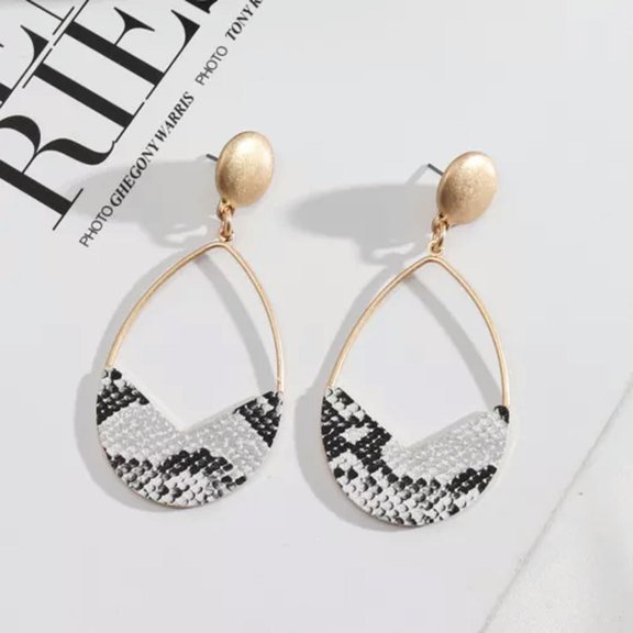 Matte Gold Teardrop Abalone Shell Arrow Chevron Leopard Leather Women Earrings