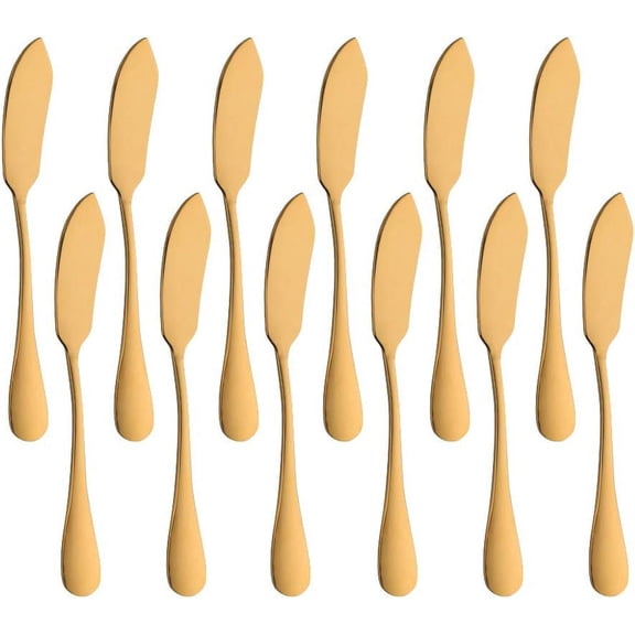 Matte Gold Wedding Cake Knife Set, Elegant Solid Stainless Steel Flatware, Food-Grade Material, Easy Clean, Perfect For Classy Dining Rooms, Set Of 12