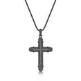thumbnail image 1 of Matte Gray Finish Stainless Steel and Cubic Zirconia Cross Pendant- 24 Inch Round Box Chain, 1 of 8