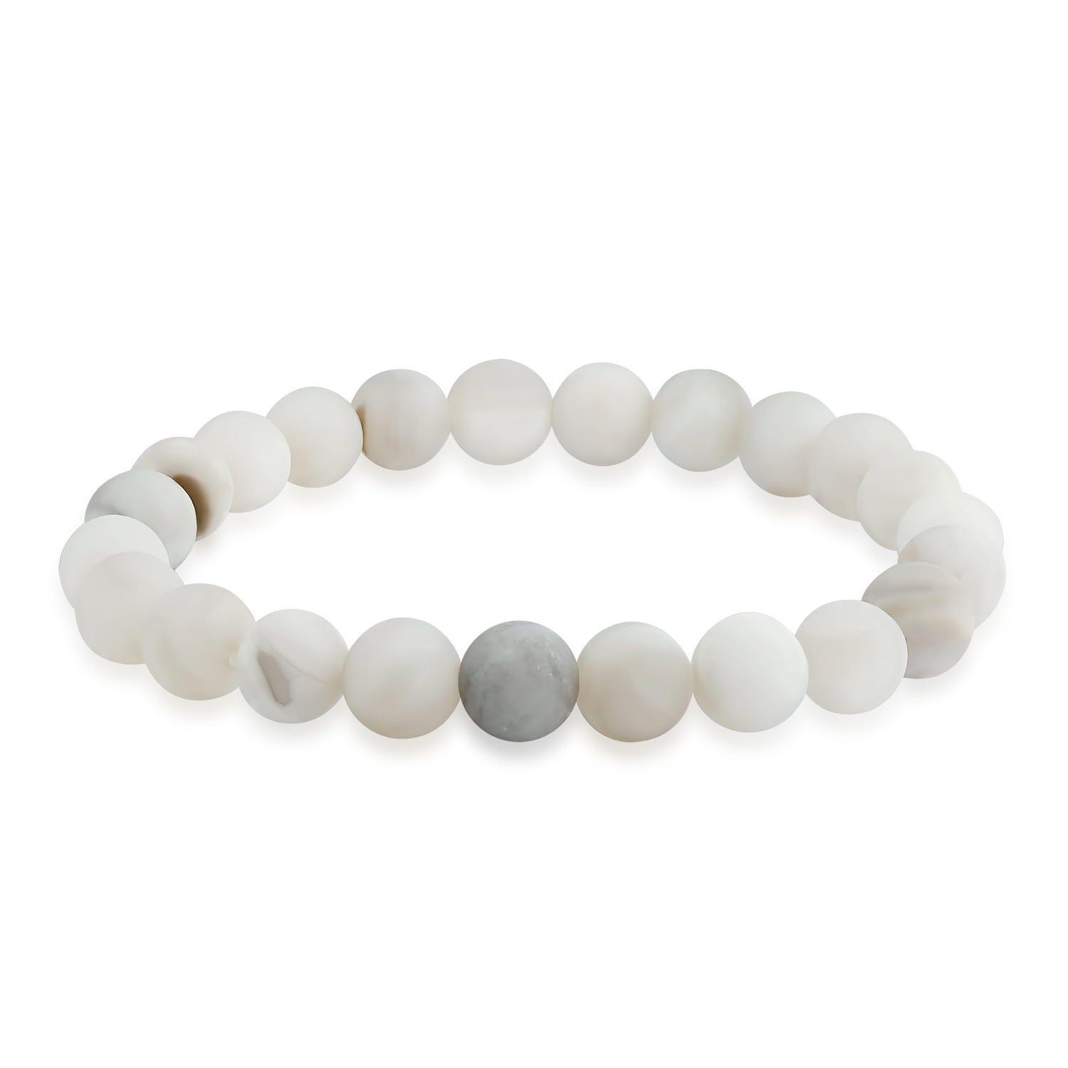 White Marble Gemstone bead bracelet Men Stretch 10mm - 8 inch