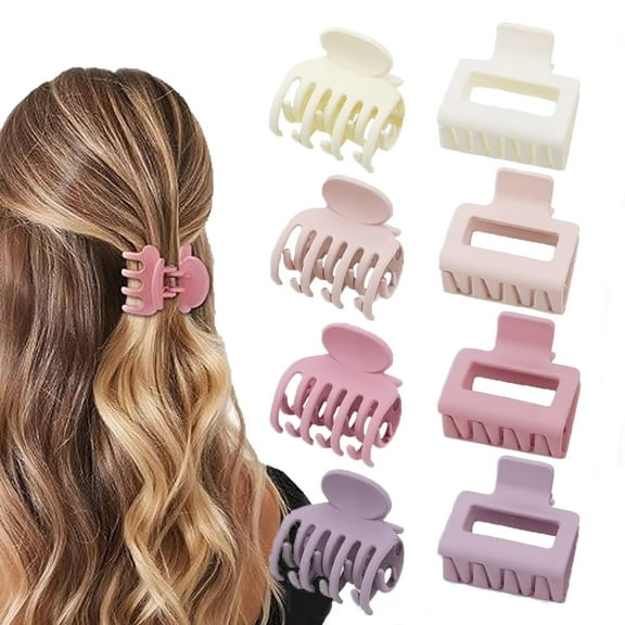 Matte Hair Clips for Women Girls, Rectangle and Double Row Small Claw Clips for Thin Hair - Nonslip Jaw Clips(Off-white, Apricot, Pink, Purple)
