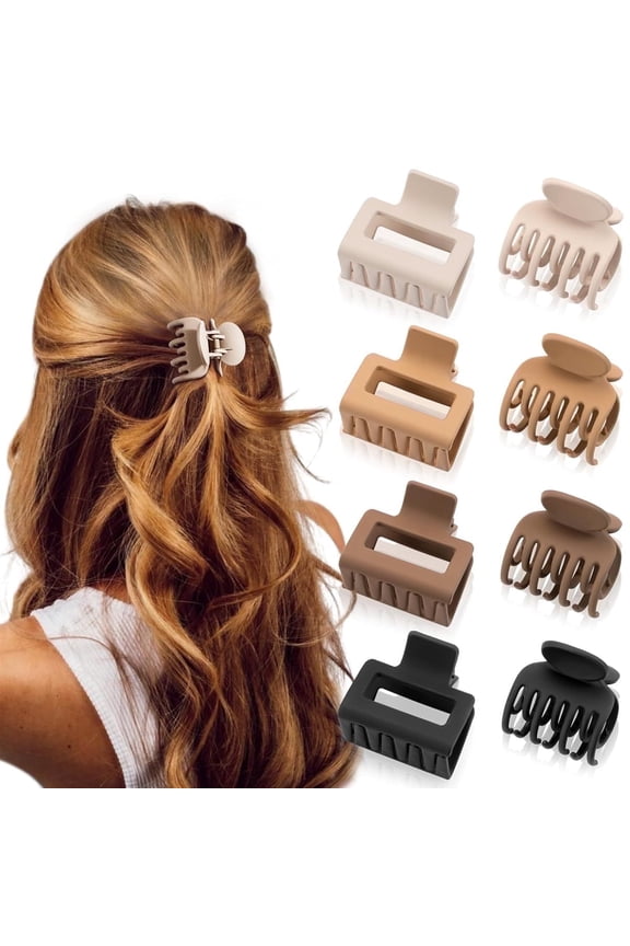 Matte Hair Clips for Women Girls, Rectangle and Double Row Small Claw Clips for Thin Hair - Nonslip Jaw Clips