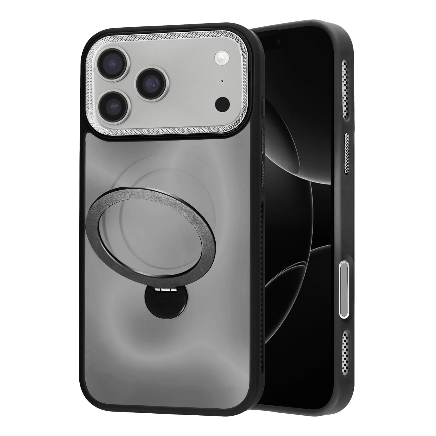 Matte Hard Magnetic Ring Holder Case for iPhone 17 Pro Max - Black