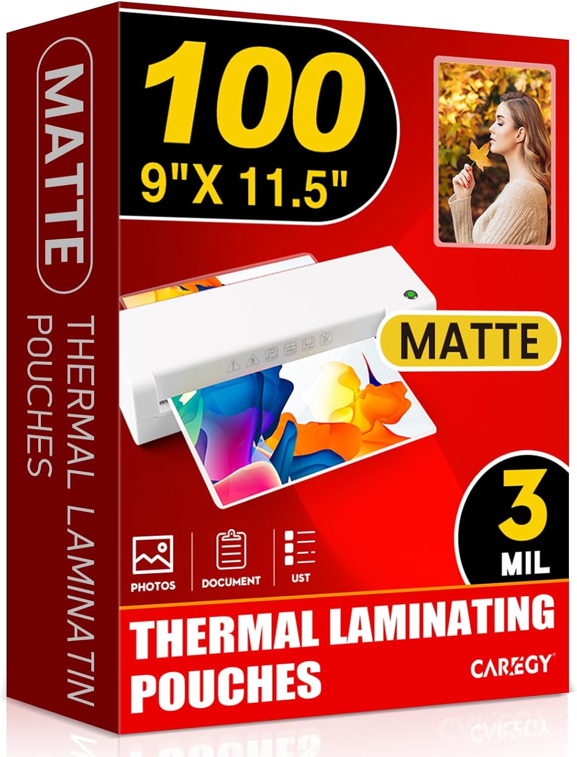 Matte Laminating Sheets,100 Pack 9 x 11.5 Inches,3 Mil Thick,Ultra Clear with Matte Finish, Fitted for Letter Size Thermal Laminating Pouches 8.5 x 11