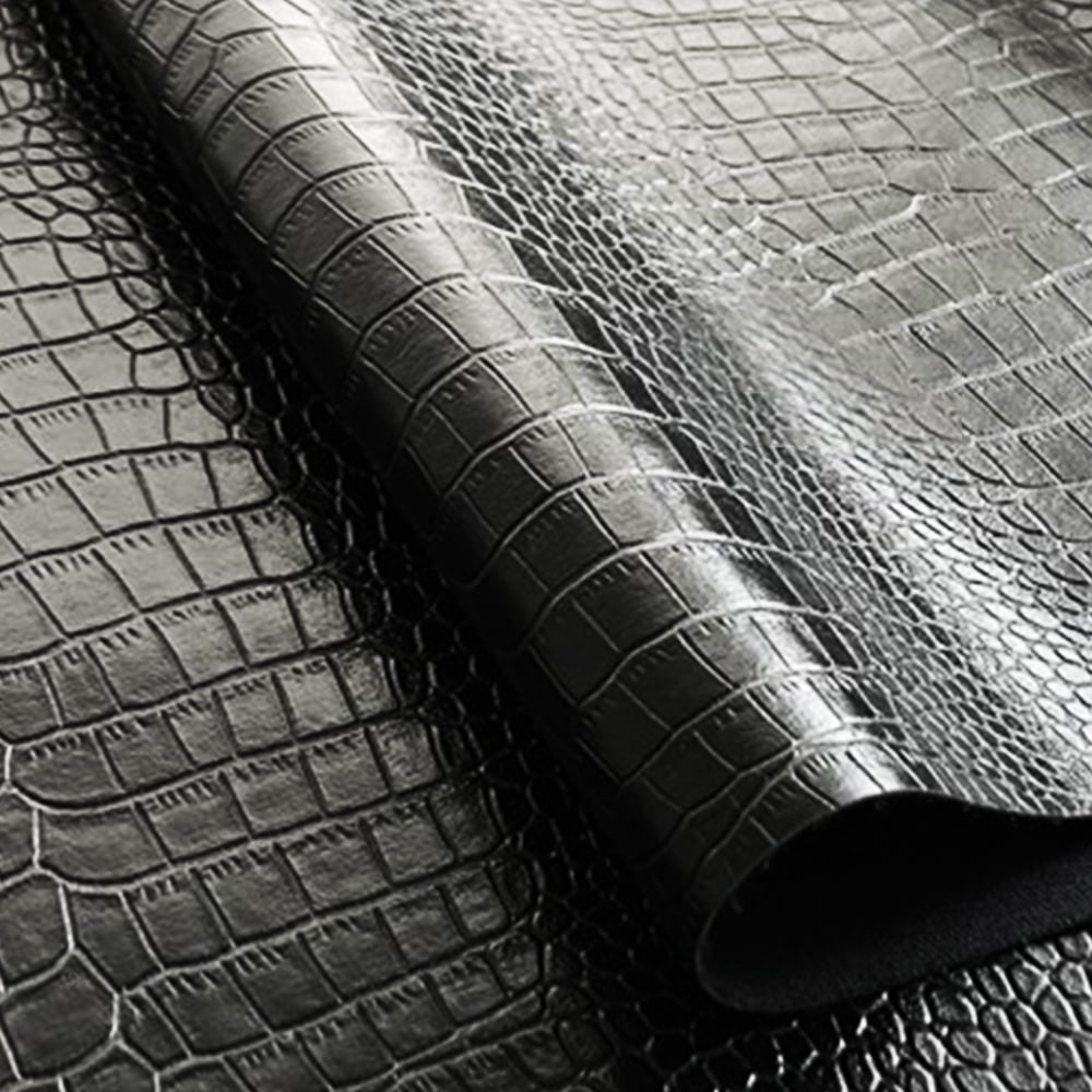 Matte Leather PVC Vinyl Fabric Faux Spunlaced Crocodile Pattern Black ...