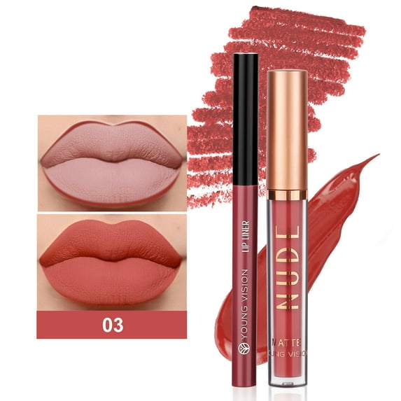 Matte Liquid Lipstick, Lip Liner Pens, Long Wear Lip Stain with Velvety Pigment, Double Ended Design for Precise Lip Line, Smooth Creamy Texture, Cruelty-Free, Suitable for Daily Makeup