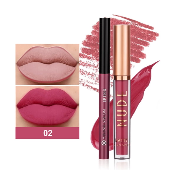 Matte Liquid Lipstick, Lip Liner Pens, Long Wear Lip Stain with Velvety Pigment, Double Ended Design for Precise Lip Line, Smooth Creamy Texture, Cruelty-Free, Suitable for Daily Makeup