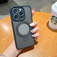 thumbnail image 1 of Matte Magnetic Case for iPhone 11 Ring Holder Kickstand Shockproof Case, Slim Rugged Non-Scratches Translucent Cover Compatible with MagSafe Wireless Charging, Black, 1 of 10