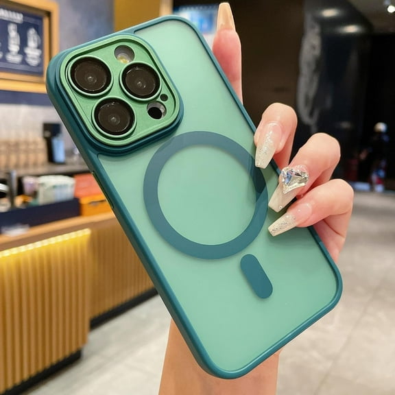 Matte Magnetic for iphone 15 Pro Max Case Compatible with Magsafe, with Camera Lens Protector, [Drop Tested]  Hard Slim Translucent Cover Phone Case (Green,for 15 Pro Max)