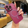 thumbnail image 1 of Matte Magnetic for iphone 15 Pro Max Case Compatible with Magsafe, with Camera Lens Protector, [Drop Tested]  Hard Slim Translucent Cover Phone Case (Plum red,for 15 Pro Max), 1 of 10