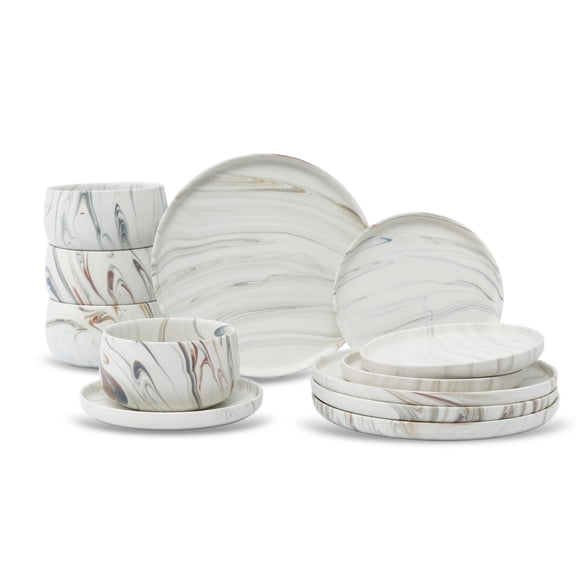 Matte Marble Pattern Dinnerware Set, 12 Piece Service for 4, Microwave and Dishwasher Safe