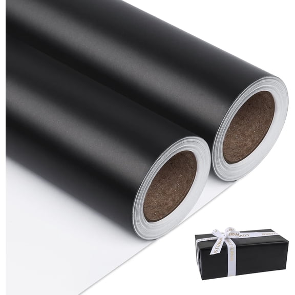 Matte Metal Black Wrapping Paper, Solid Color Paper-2 Roll,17 Inches X 32.8 Feet Per Roll,Gift Wrapping Paper,Perfect for Wedding,Valentine's Day,Birthday,Baby Shower,DIY Bouquet
