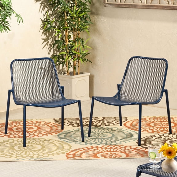 Matte Navy Blue Finish - Relax in the Warm Sunshine with Stackable Iron Chairs