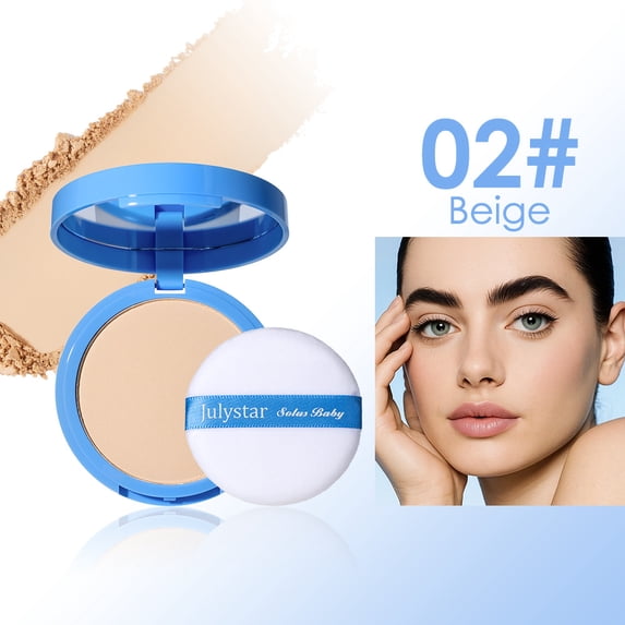 Matte Oil Control Setting Pressed Powder by Julystar, Waterproof Soft Focus Concealer Compact with Mirror & Puff for All Skin Tones Daily & Outdoor Long Wear Makeup