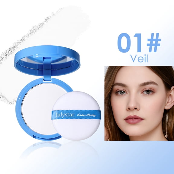 Matte Oil Control Setting Pressed Powder by Julystar, Waterproof Soft Focus Concealer Compact with Mirror & Puff for All Skin Tones Daily & Outdoor Long Wear Makeup