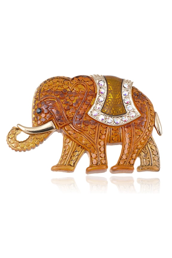 Matte Orange Stone Iridescent Rhinestones African Elephant Brooch Pin