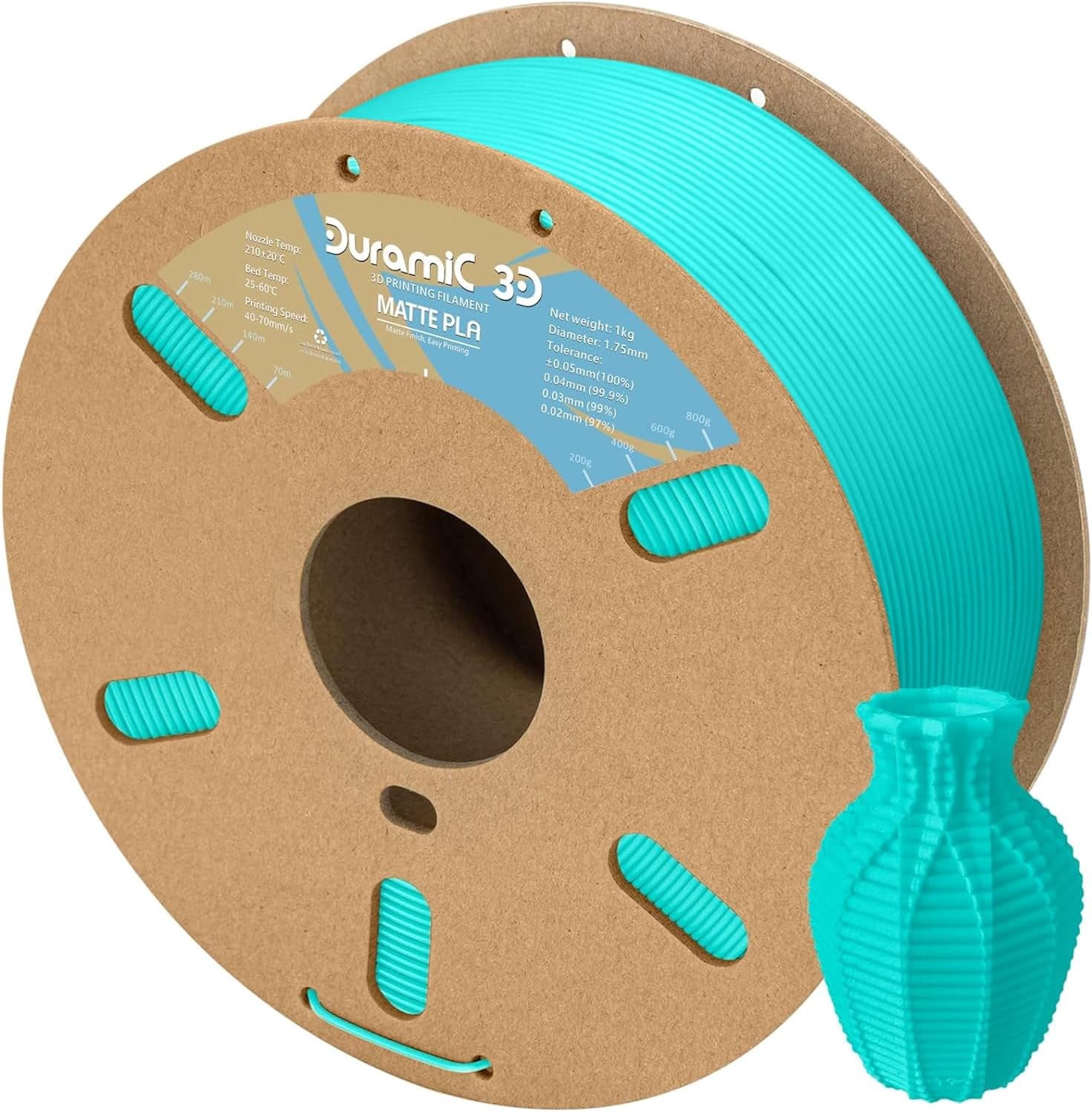Matte PLA Filament 1.75mm Cyanblue, 1kg Cardboard Spool Matte Finish 3D Printer Filament PLA 1.75mm Dimensional Accuracy 99% +/- 0.03 mm, Printing with FDM 3D Printer
