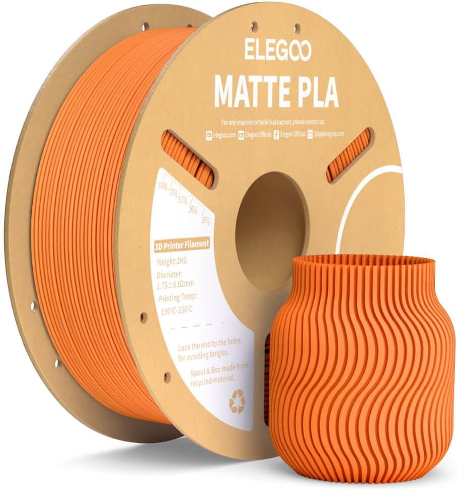 Matte PLA Filament Orange 1KG, 1.75mm 3D Printer Filament Dimensional Accuracy +/- 0.02mm, 1kg Carboard Spool (2.2lbs) Fits for Most FDM 3D Printers