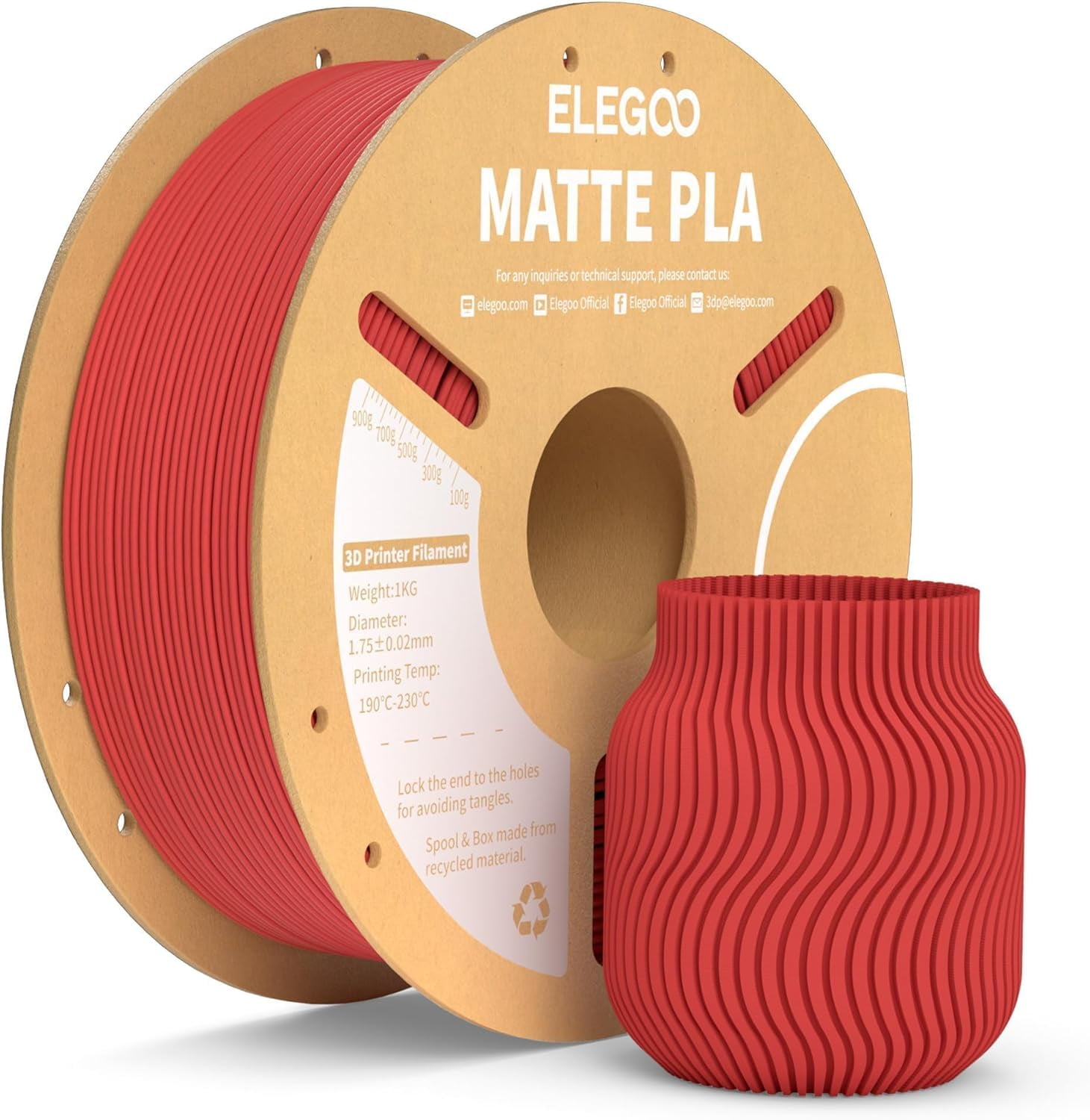 Matte PLA Filament Ruby Red 1KG, 1.75mm 3D Printer Filament Dimensional Accuracy +/- 0.02mm, 1kg Carboard Spool (2.2lbs) for Most FDM 3D Printers