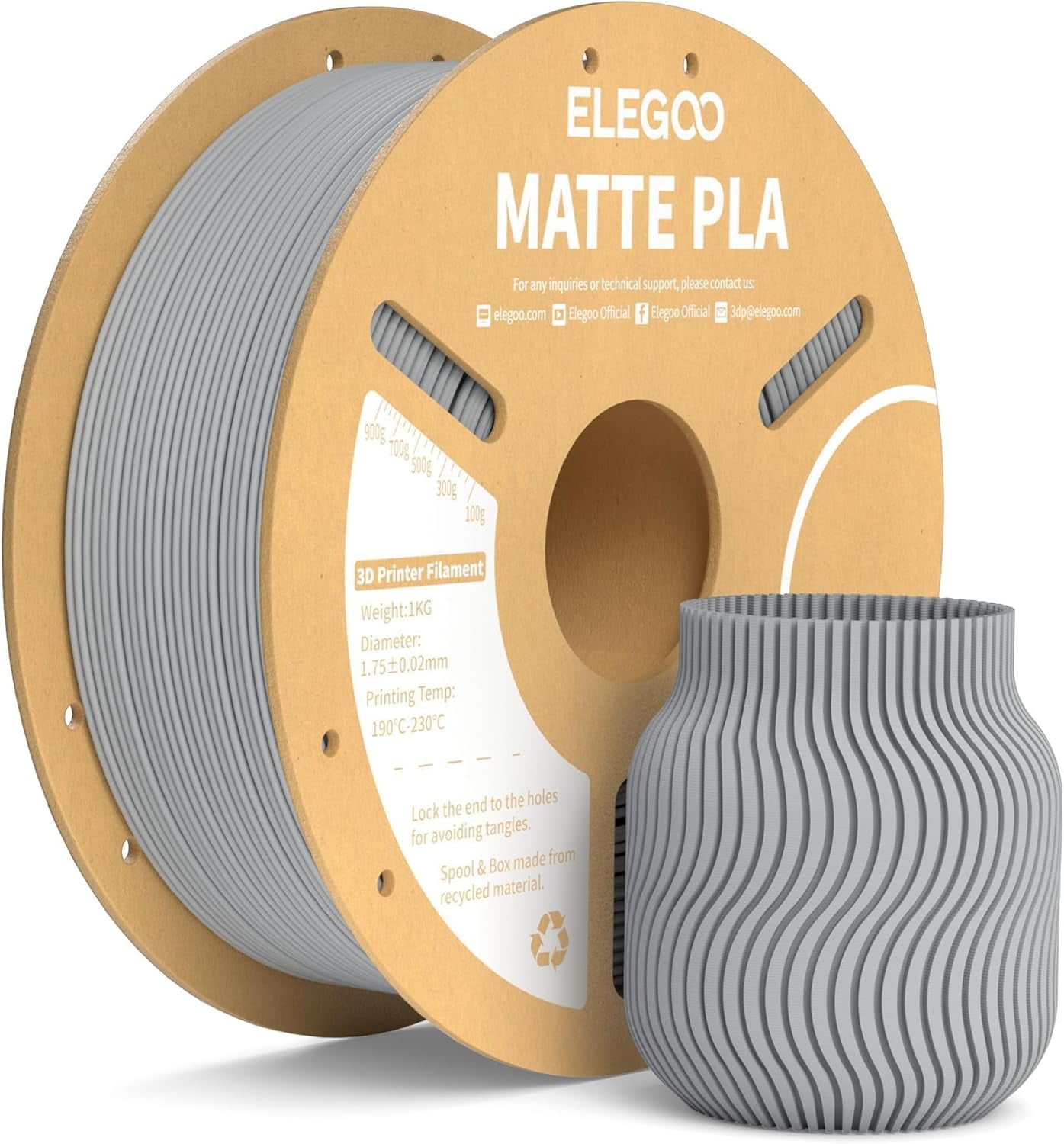 Matte PLA Filament Slate Gray 1KG, 1.75mm 3D Printer Filament Dimensional Accuracy +/- 0.02mm, 1kg Carboard Spool (2.2lbs) Fits for Most FDM 3D Printers