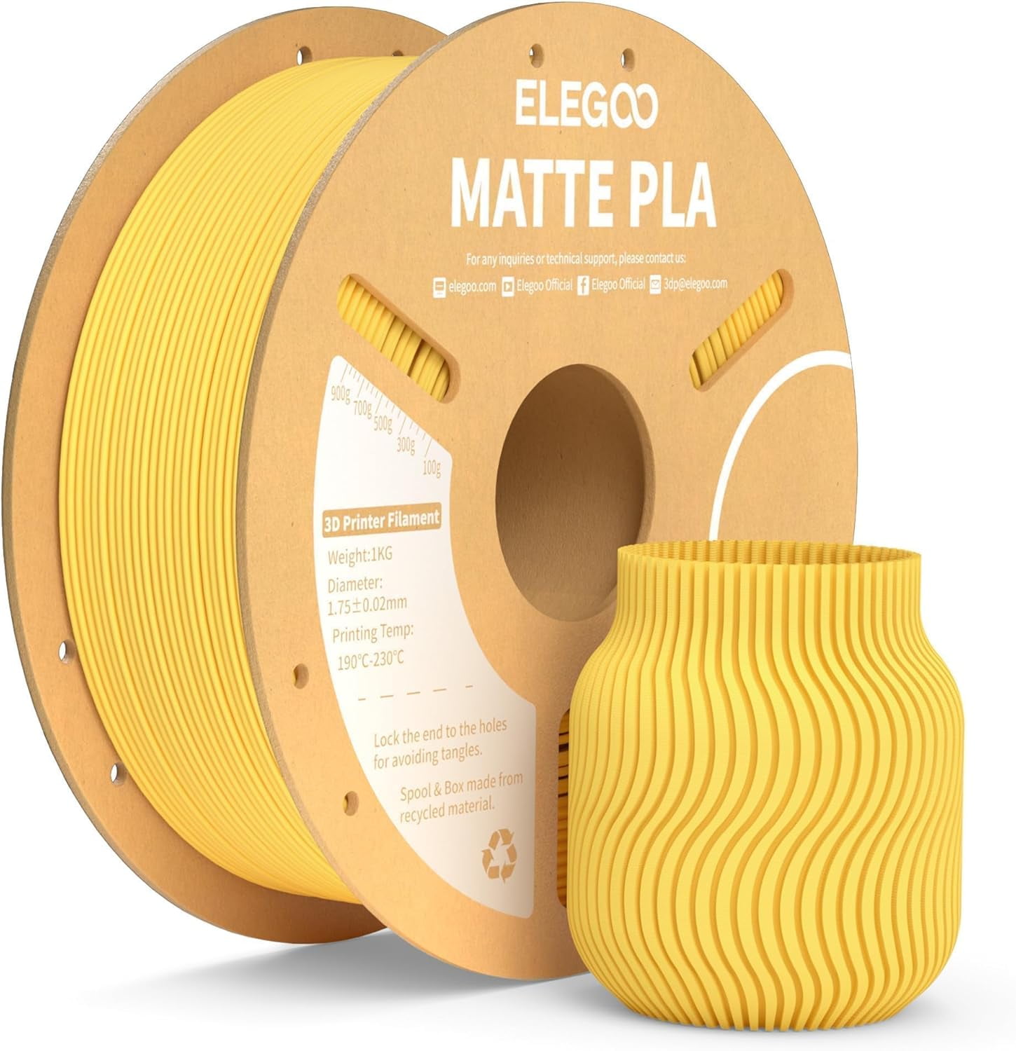 Matte PLA Filament Sunshine Yellow 1KG, 1.75mm 3D Printer Filament Dimensional Accuracy +/- 0.02mm, 1kg Carboard Spool (2.2lbs) for Most FDM 3D Printers