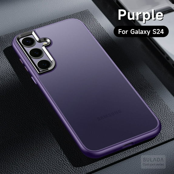 Matte Phone Case for Samsung Galaxy S24,Shockproof Military Grade Drop Protection,Metal Button and Metal Photo Frame,Frosted Translucent Back Phone Cover, Anti-Fingerprint,Anti-fall,Darkpurple