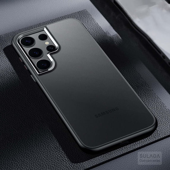 Matte Phone Case for Samsung Galaxy S25 Ultra,Shockproof Military Grade Drop Protection,Metal Button and Metal Photo Frame,Anti-Fingerprint,Anti-fall Frosted Translucent Back Phone Cover,Black