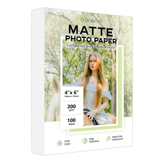 Matte Photo Paper 4x6, Goefun 200 GSM/54LB Inkjet Photo Paper for Printer 100 Sheets for Dye Ink and Pigment Ink