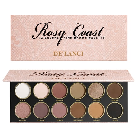 All Matte Pink Brown Eyeshadow Palette, DE'LANCI 12 Color Shimmer Nudes Neutral Eyeshadow Palette for Natural Smoky Eye Look, Long Lasting Naked Shade for Women and Girls,Ultra-Blendable