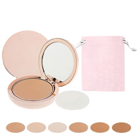 Matte Pressed Powder SPF 50+ with Pouch, Foundation Makeup Finishing Powder Full Coverage 0.28 oz, Oil Control Long-lasting (Natural)