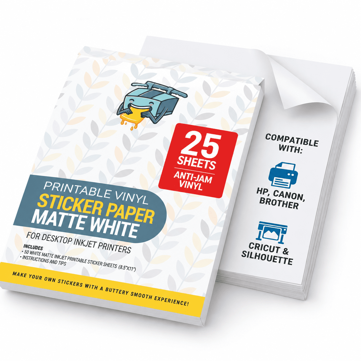 Matte Printable Vinyl Sticker Paper 25s Non-epsonpatible 8.5