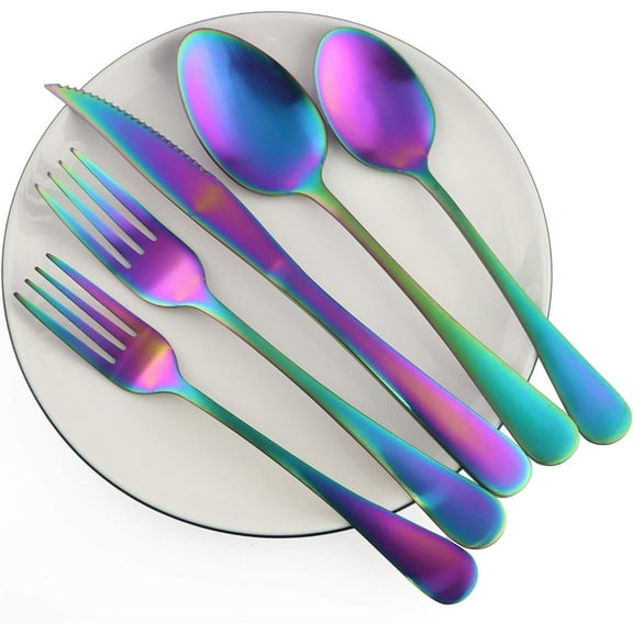 Matte Rainbow Steak Knife Flatware Set, 20 Piece Set 18/0 Stainless Steel Cutlery Dinnerware Flatware Sets, Service for 4