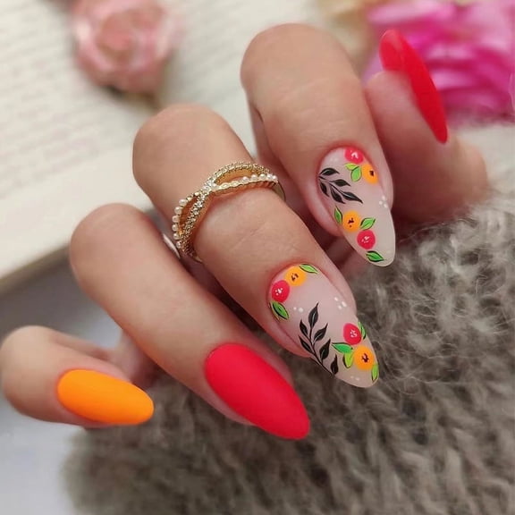 Matte Red Yellow Small Flower Mid-length Wear Armor