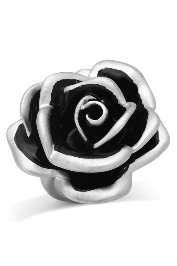 Matte Rhodium Brass Ring with Epoxy in Jet for Women Jet Stone Color Style LOA838 Size 8
