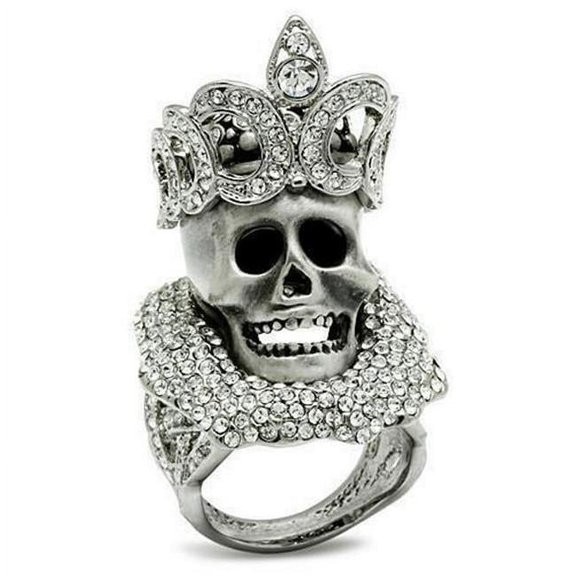 Matte Rhodium & Rhodium White Metal Ring with Top Grade Crystal, Clear - Size 10