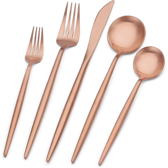 Matte Rose Silverware Set, Stainless Steel Satin Finish Copper Flatware Cutlery Set for 4, 20- Spoons and Forks Kitchen Utensil Set, Dishwasher Safe (Matte Rose , 20 P)