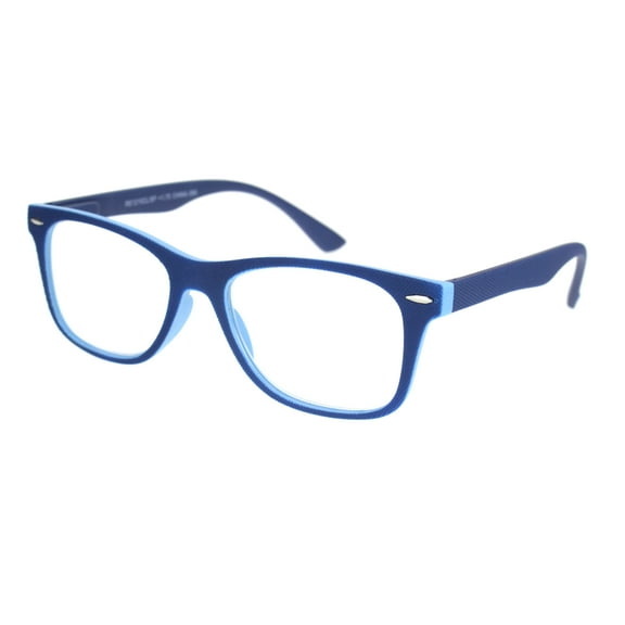 Matte Rubberized Hipster Horn Rim Spring Hinge Reading Glasses Blue +1.5