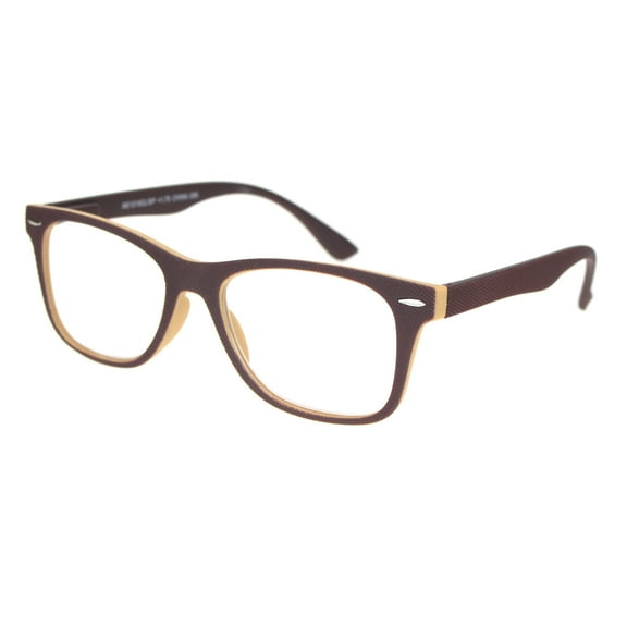 Matte Rubberized Hipster Horn Rim Spring Hinge Reading Glasses Brown +1.0