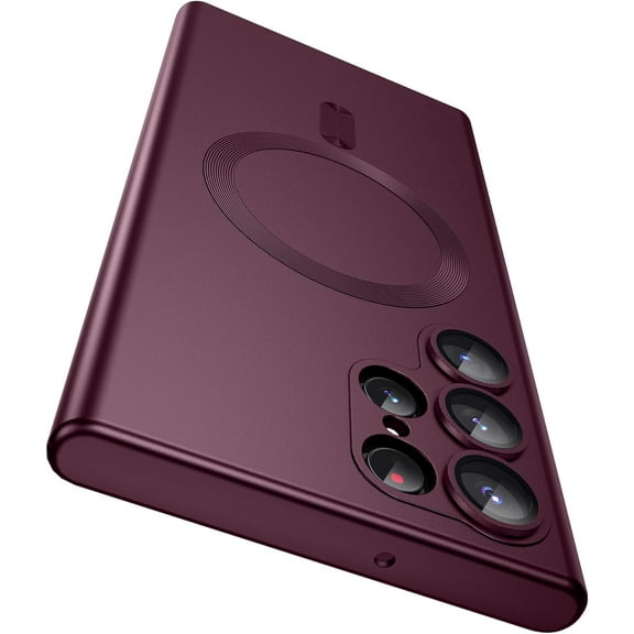 Matte for Samsung Galaxy S22 Ultra Case, Compatible with MagSafe, Slim Thin Magnetic Cover with Built-in Camera Lens Protector Shockproof Phone Shell (Burgundy)
