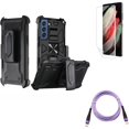 thumbnail image 1 of Matte Screen Protector & Purple 10ft PD Cable & Case Belt Clip for Samsung Galaxy S22 Plus (S22+) - Combo TPU Film Anti-Glare & Type-C to USB-C Fast Charger Cord Extra Long & Holster Swivel Cover, 1 of 21