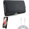 thumbnail image 1 of Matte Screen Protector w 6ft Long Type-C Cable w Case Belt Clip for Samsung Galaxy S21 Plus - TPU Film Anti-Glare, PD Fast Charger Cord Power, Leather Swivel Accessory Bundle, 1 of 19