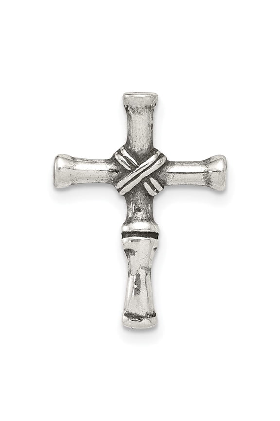 Matte Silver Rustic Cross Pendant Necklace for Men and Women with Textured Wood Grain Design and Sterling Slide Chain in Vintage Artisan Style Jewelry