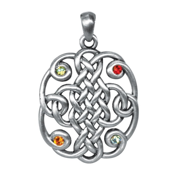 Matte Silver Tone Metal Celtic Swirling Pendant with Colored Studs