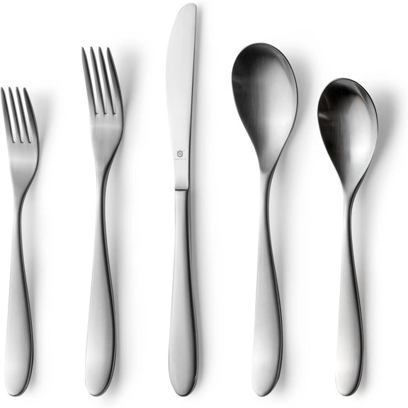 Matte Silverware Set, 18/10 Stainless Steel Satin Flatware, Modern Brushed Finish Cutlery, Dishwasher Safe & Durable, Built to Last (40-Piece, Marettimo)