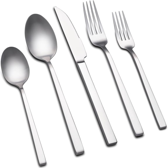 Matte Silverware Set for 4, 20- Stainless Steel Flatware Forged Cutlery Sets Satin Finish Eating Utensils Modern Tableware Durable Forks Spoons and Set, Dishwasher Safe