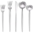 thumbnail image 1 of Matte Silverware Set for 6,Modern Stainless Steel Brushed Cutlery Set,30-Pieces Heavy Duty Flatware Set,Knives Spoons and Forks Set Utensils Set, Satin Finish, Dishwasher Safe, 1 of 7