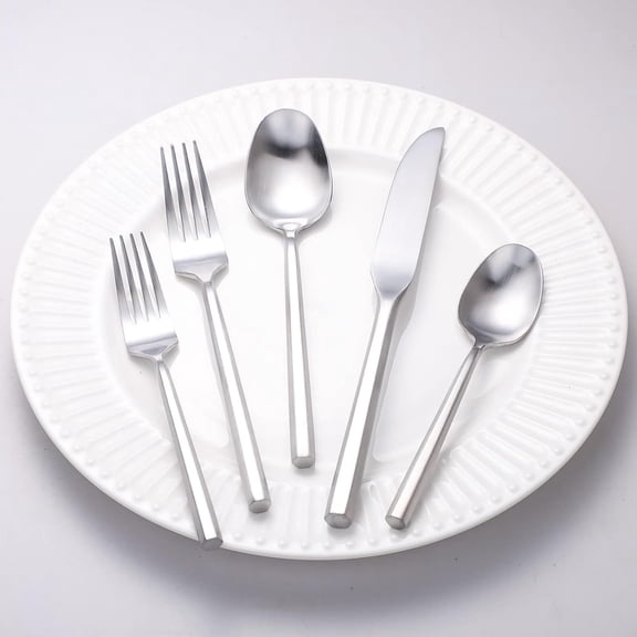 Matte Silverware Set with Hexagon Handle 20-Piece 18/0 Stainless Steel Flatware Set for 4